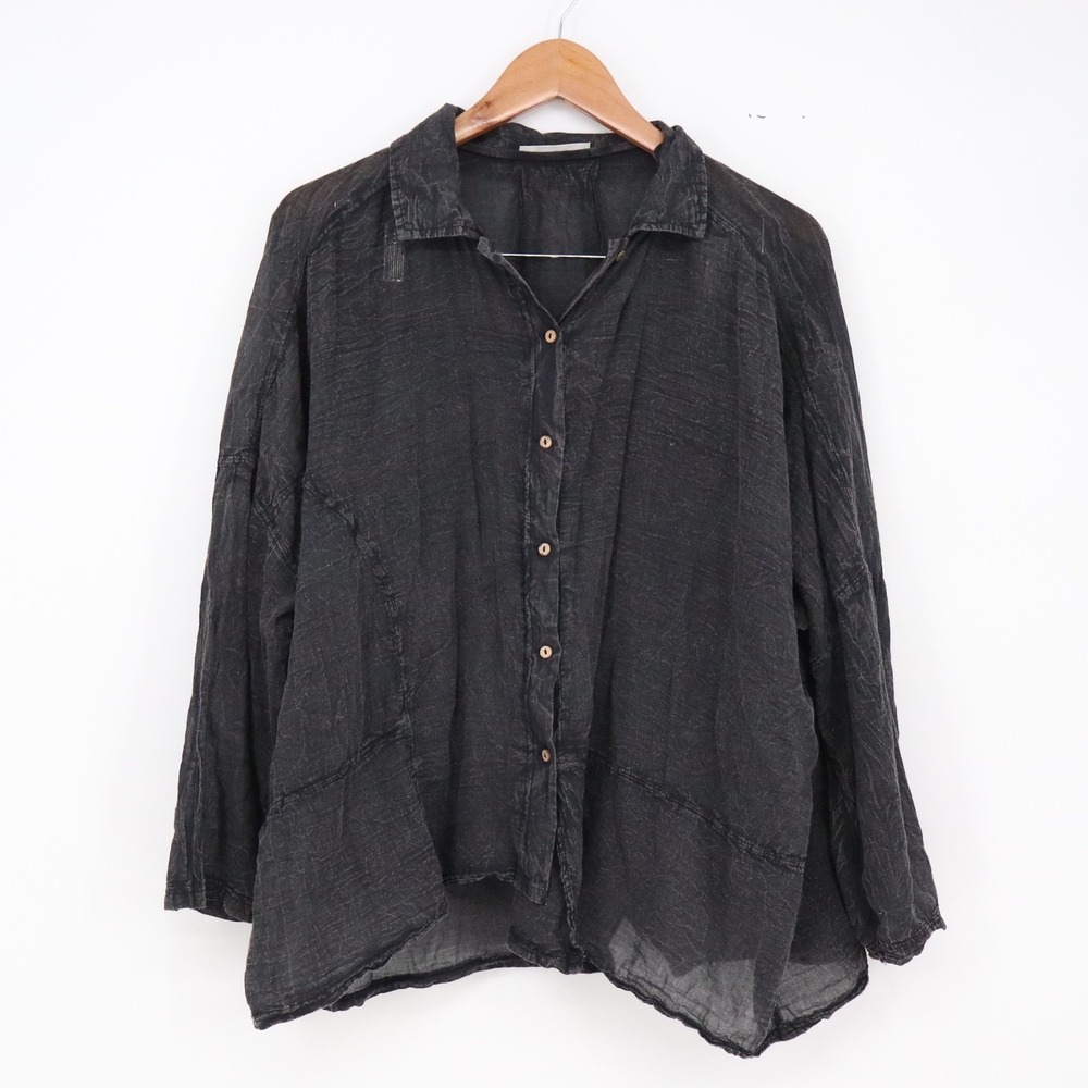 Free People Lounge Set Womens S Washed Black Cotton Gauze Button-Down Excellent